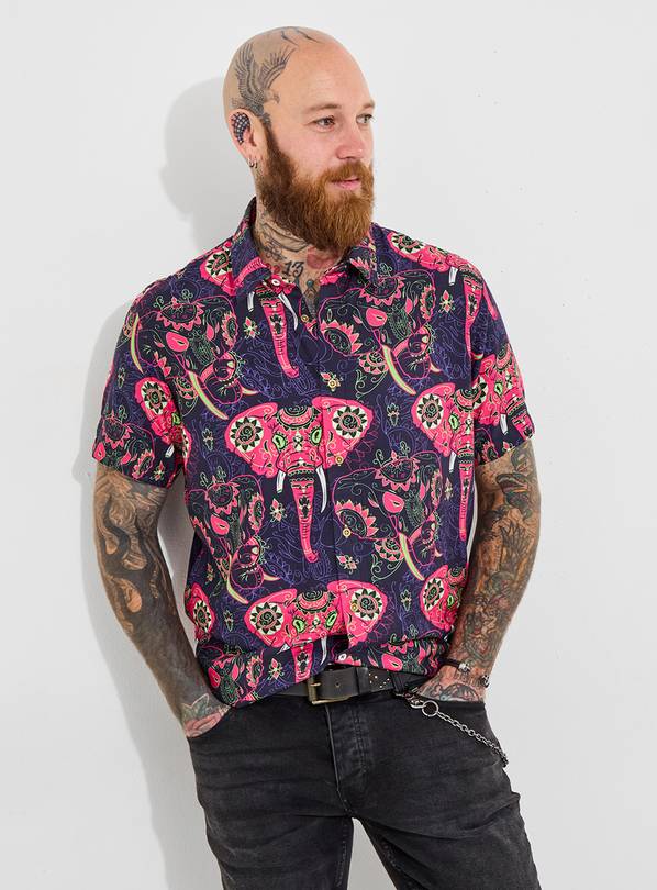 JOE BROWNS Elephant Print Statement Short Sleeve Shirt S